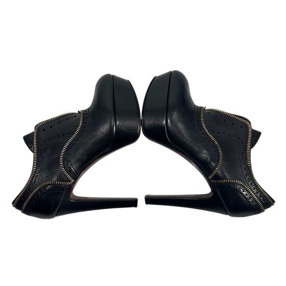 Louis Vuitton Platform Heels Size 6 Zipper Trim Pump Black Leather Authentic w s - Picture 9 of 12